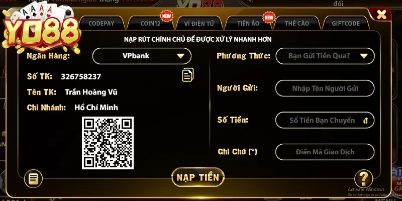 Các thao tác nạp tiền siêu nhanh