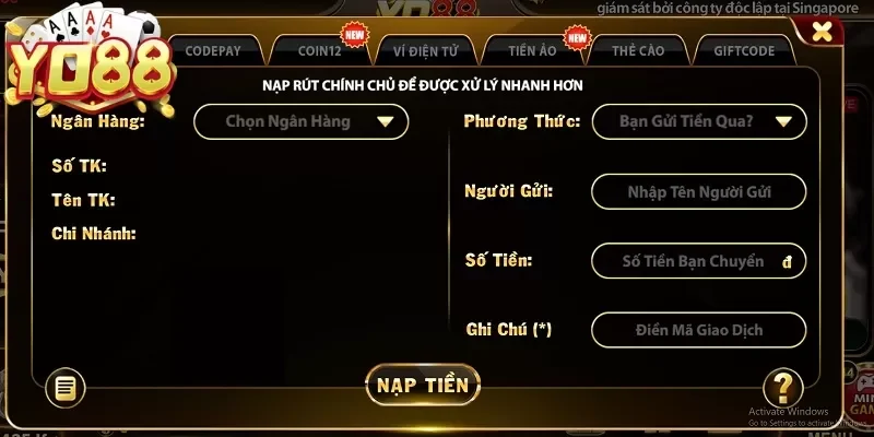 Nạp tiền từ ngân hàng không tốn phí